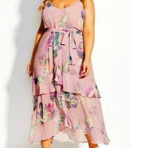 City chic size 16 pink floral maxi dress